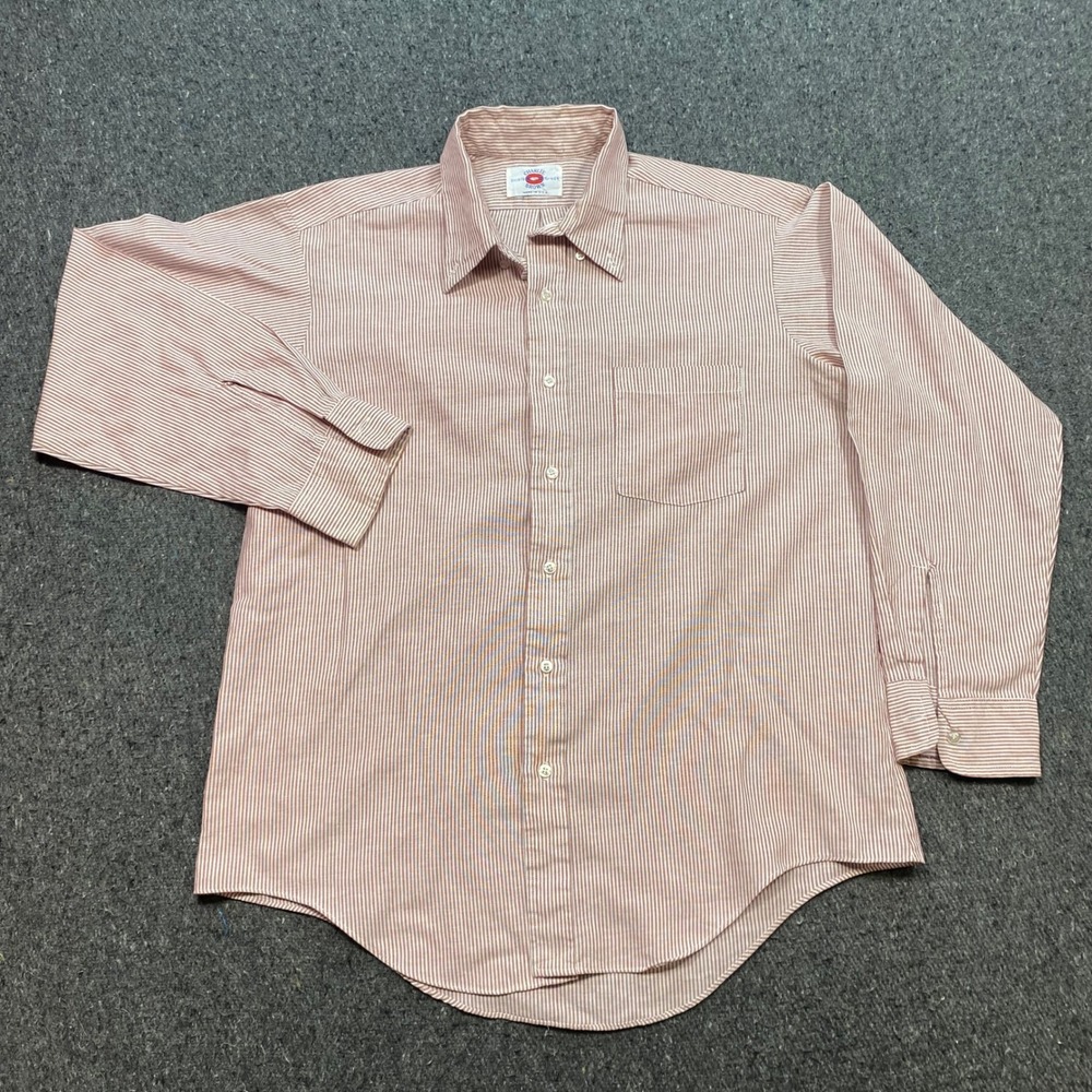 Charlie Brown Button Down Shirt Sz L Mens Red Striped Vintage Preppy Made In USA